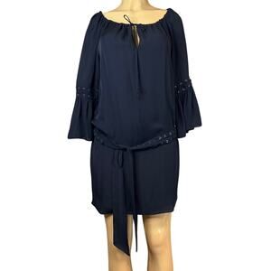 Haute Hippie Black Cropped Bell Sleeve Silk Dress Grommet Tie Belt Size Small